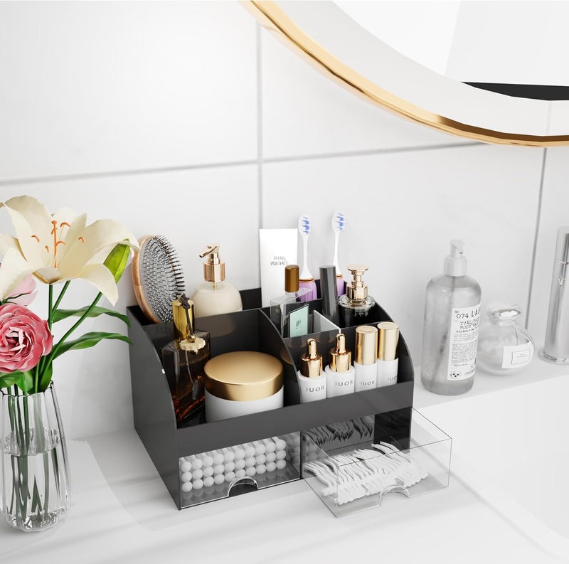 COMFYROOM Makeup Organizer with Drawers, Cosmetic Storage for Dresser Vanity and Bathroom Countertop, Beauty Holder for Lipstick Brush, Skincare Organizer for Vanity, Cosmetic Display Case (Black) - Image 5